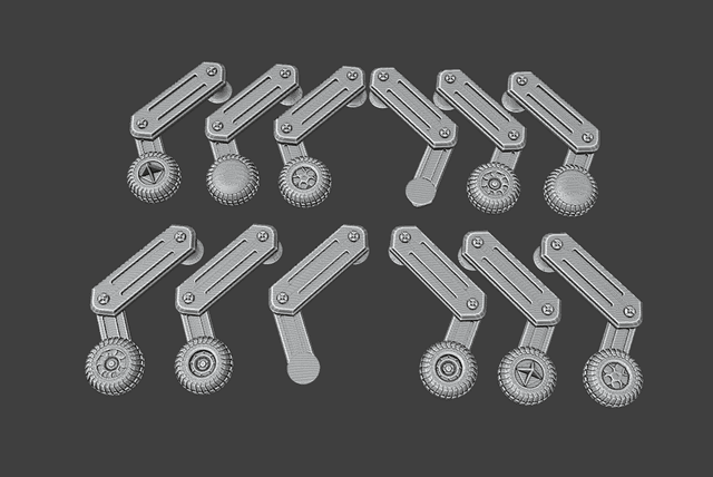 Gaslands 20mm Scale Wheeled Leg Set – 3D Printable Mechanical Upgrade Kit for Vehicular Combat Games