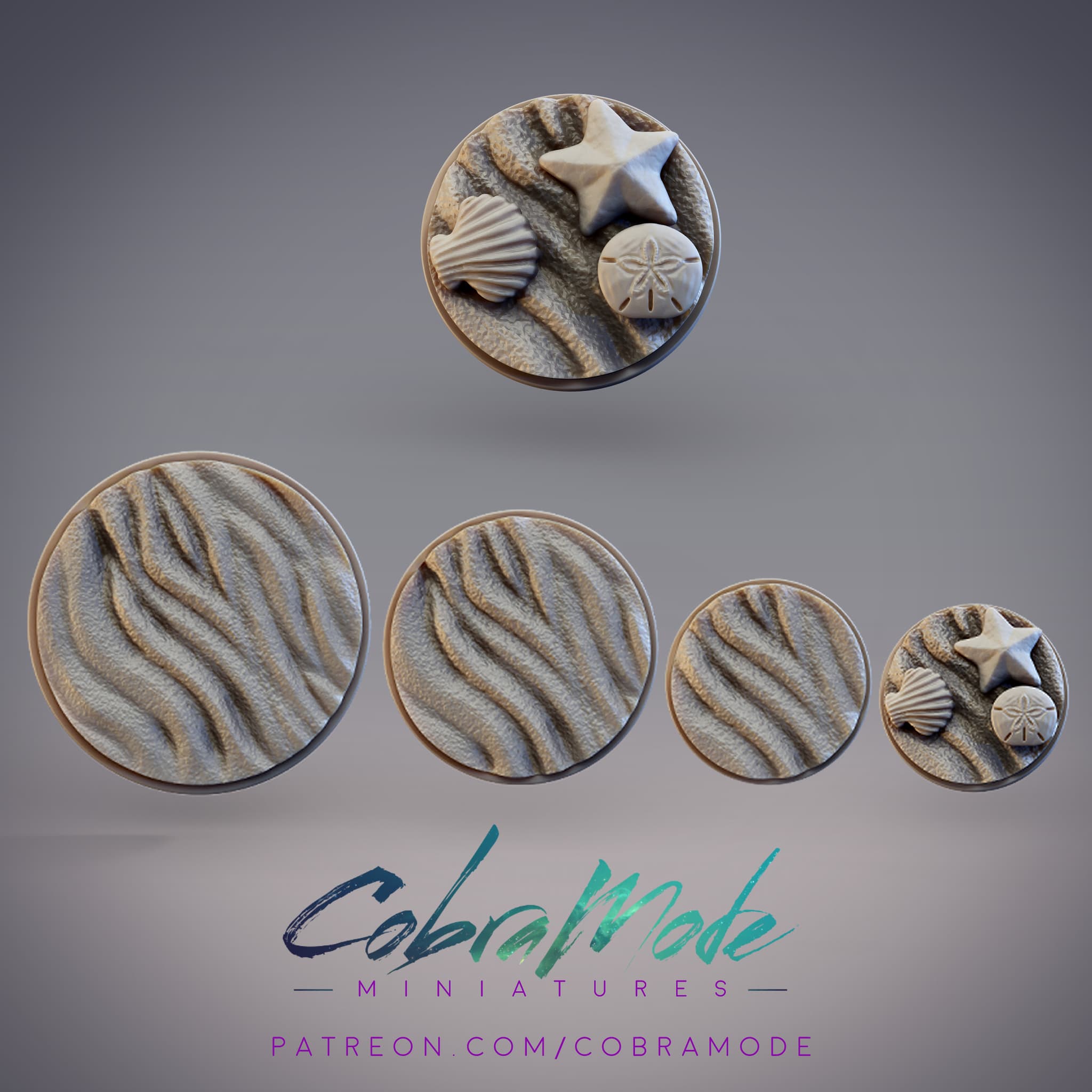 Sandy Base with Scallop, Starfish, Sand Dollar Decorations (4 Sizes)