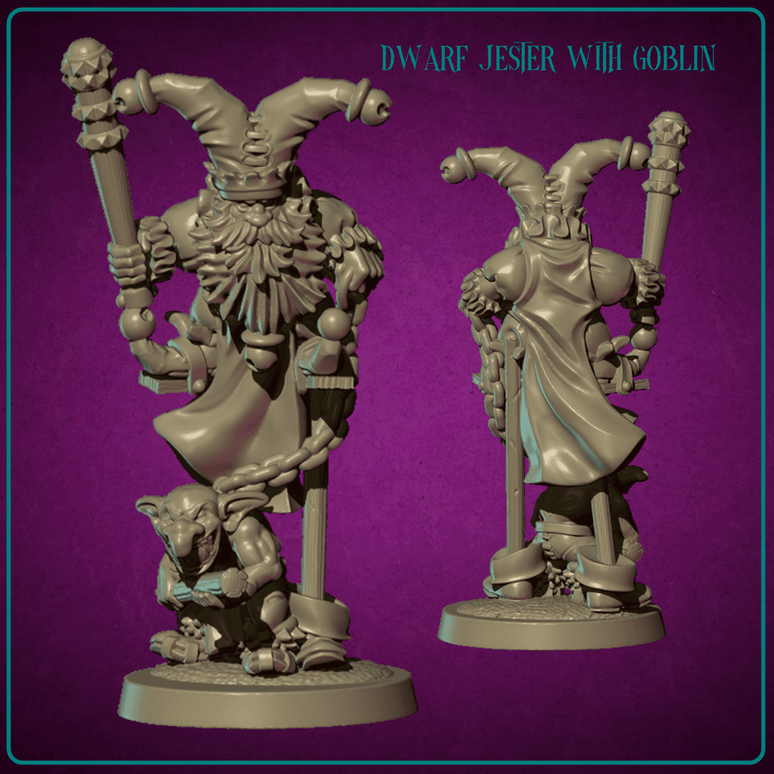 Dwarf Jester with Goblin