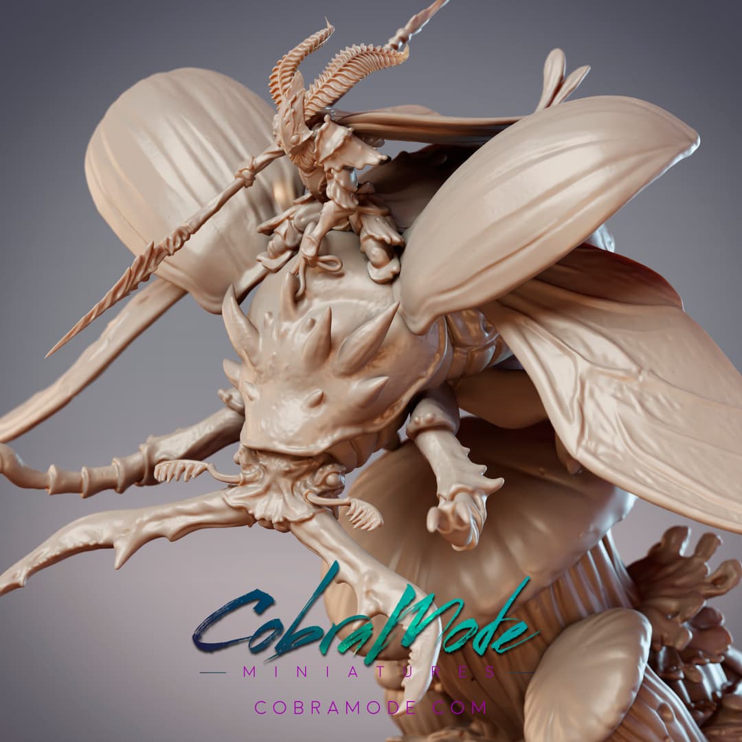 Mothfolk Beetle Cavalry - Riodin, Fidelium Knight and Cervus Beetle Mount (Pre-Supported)