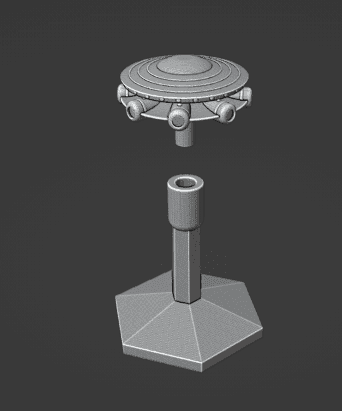 Science Fiction Saucer Gunship Ship and Flight Stand