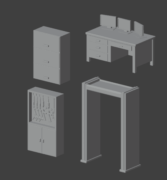 Modern Security Station Furniture Set STL Files – 28mm Scale Interior Terrain for Tabletop RPGs and Miniature Wargames