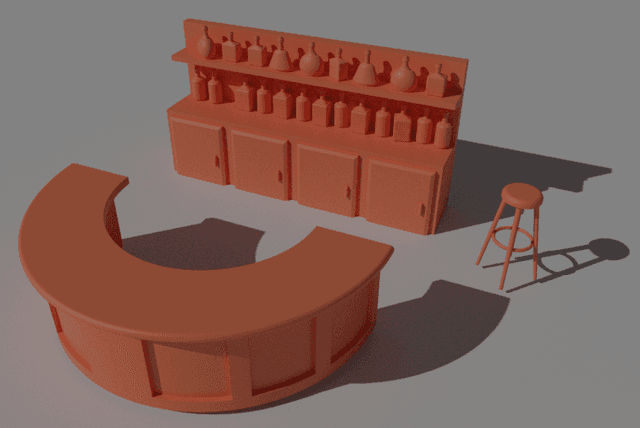 Modern 28mm Scale Bar Furniture Set STL – Printable Miniature Terrain for Tabletop Gaming