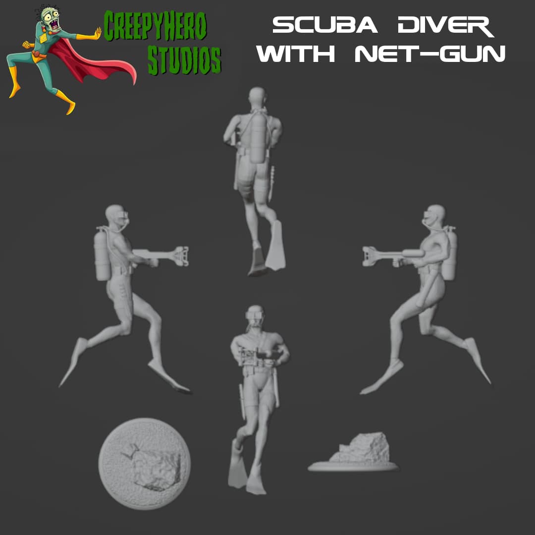 28mm Modern Scuba Diver with Net-gun