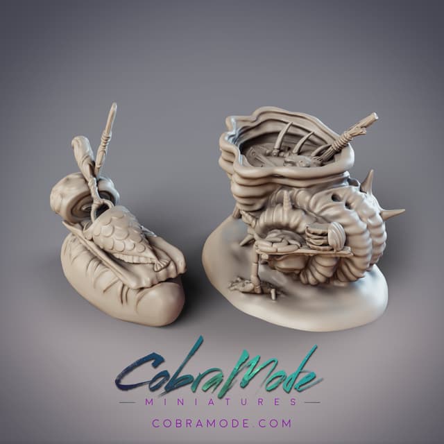 Seashell Cooking Pot with Fish Board Scatter Terrain (Pre-Supported)