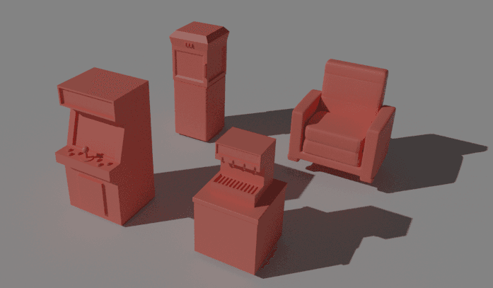 Modern 28mm Scale Movie Furniture Set STL – Printable Miniature Theater Terrain for Tabletop Gaming & Dioramas