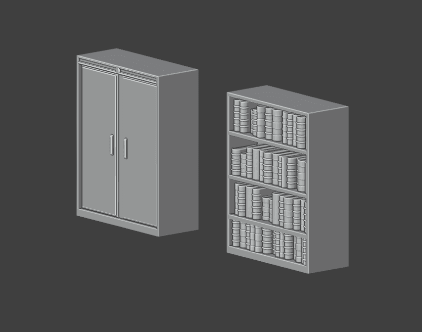 Pulp Dual Sided Terrain Bookcase and Wardrobe – 3D Printable STL for Miniature Tabletop Gaming