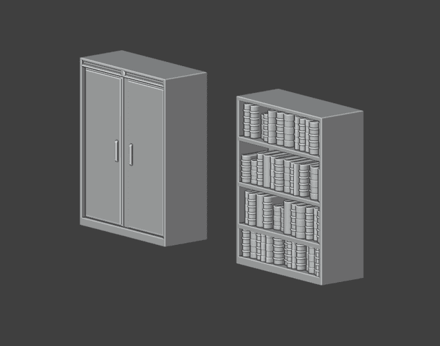 Pulp Dual Sided Terrain Bookcase and Wardrobe – 3D Printable STL for Miniature Tabletop Gaming