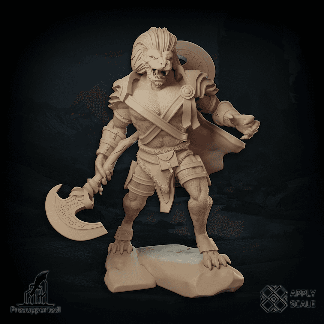 Lion fantasy warrior in battle stance