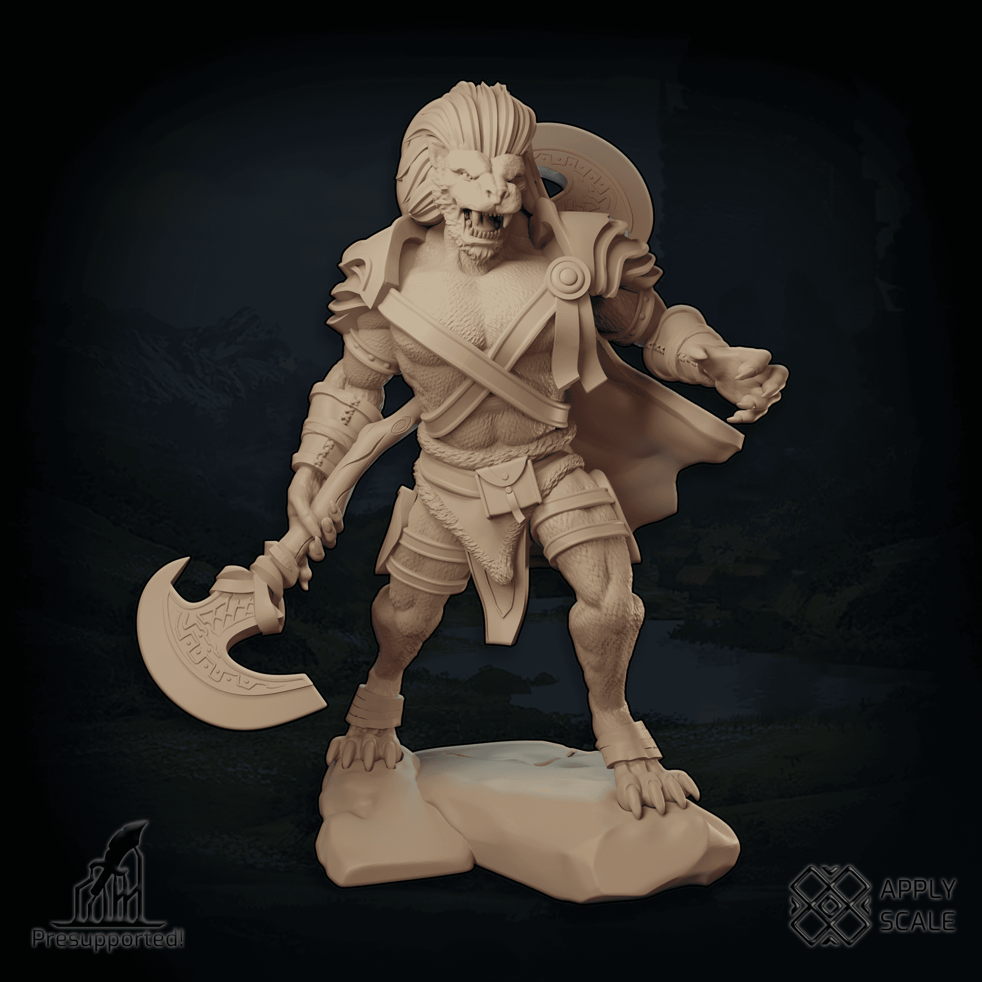 Lion fantasy warrior in battle stance