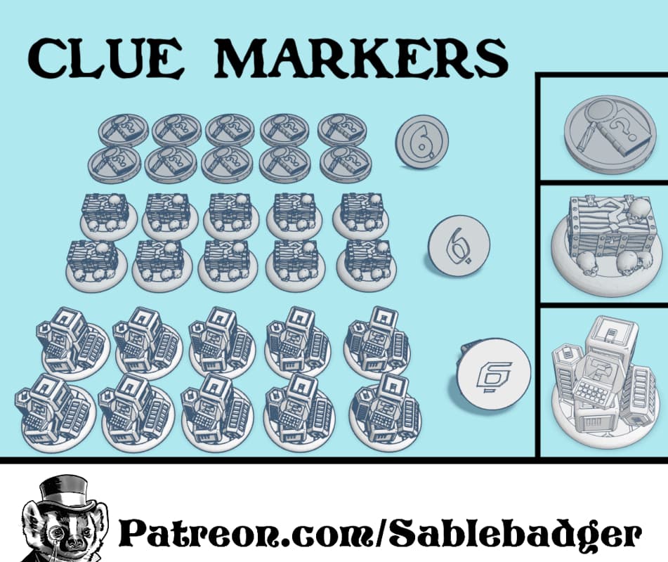 Objective Markers - Clue Tokens for Urban, Sci Fi and Fantasy games.