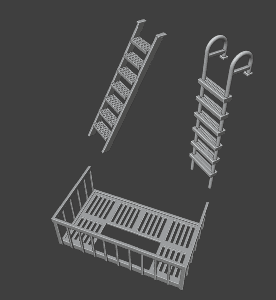 Modern 28mm Scale Fire Escape STL – Miniature Tabletop Gaming Terrain