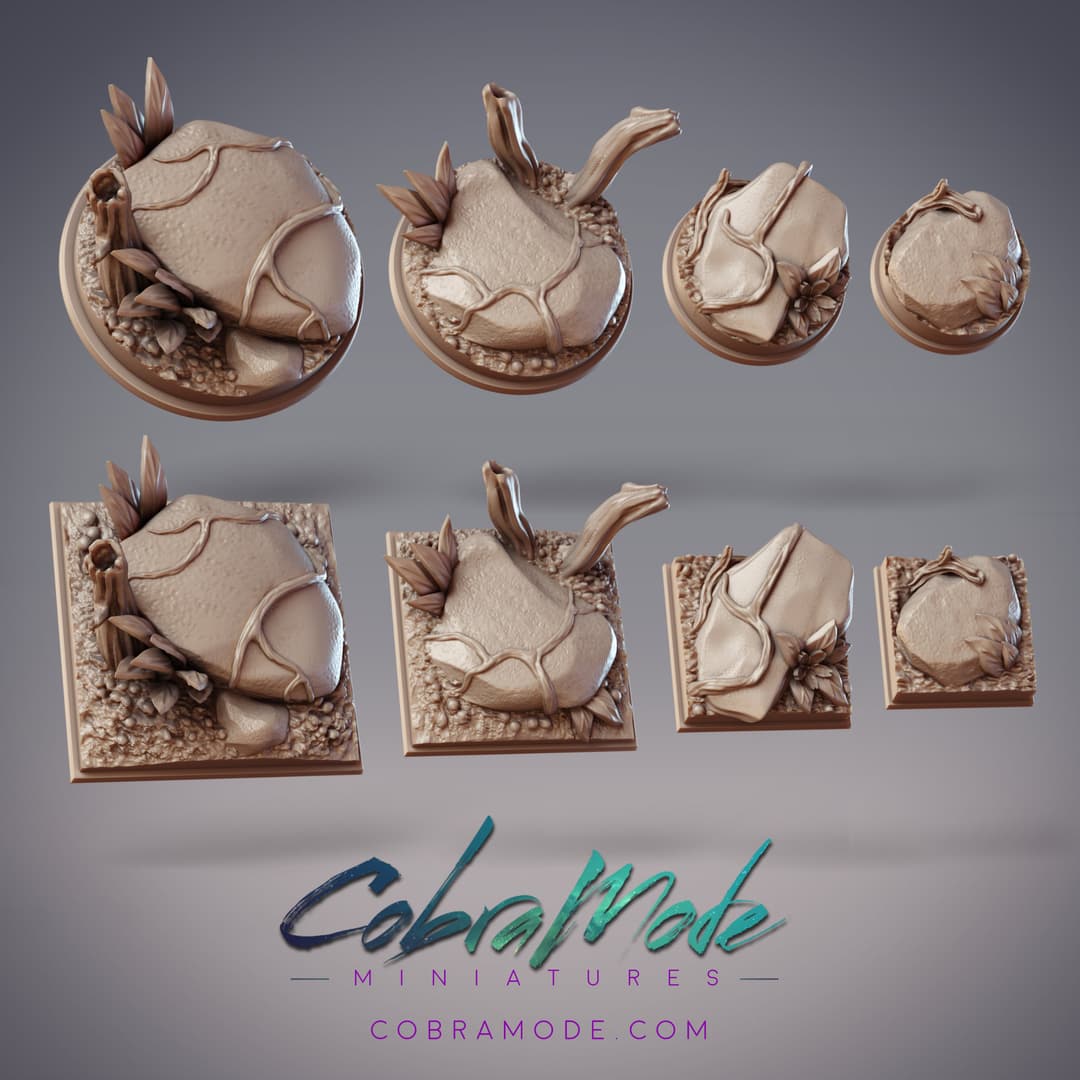Vine and Rocks Base Pack (8pcs) - Round and Square Versions