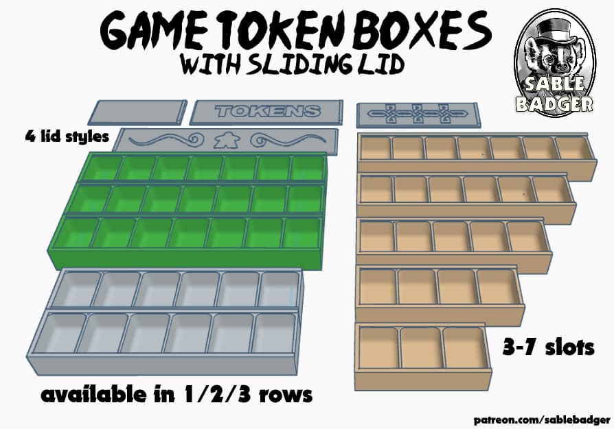 Game Token Boxes with Sliding Lids
