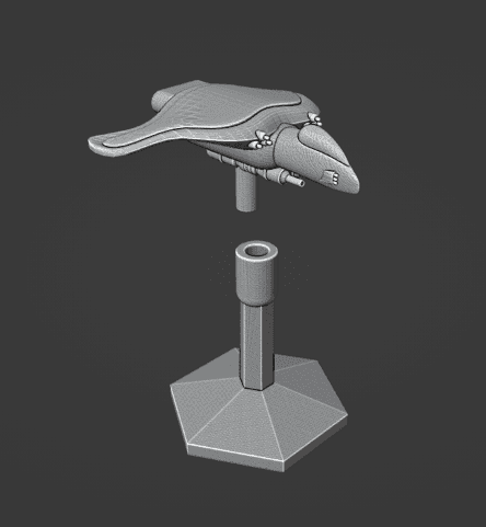 Science Fiction Hawk Monitor Class Spaceship and Flight Stand