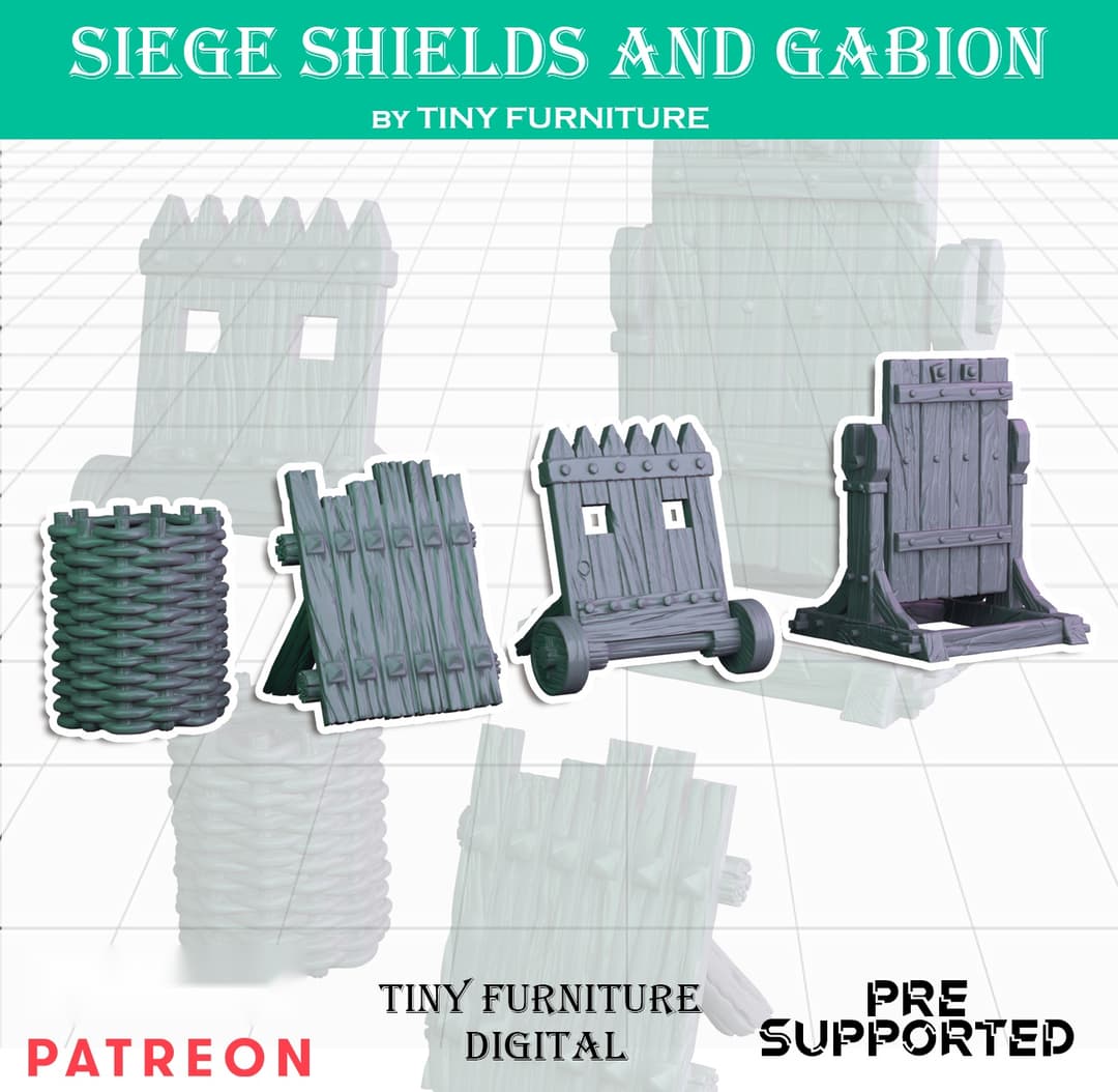 Siege shields and a gabion (Medieval Artillery)