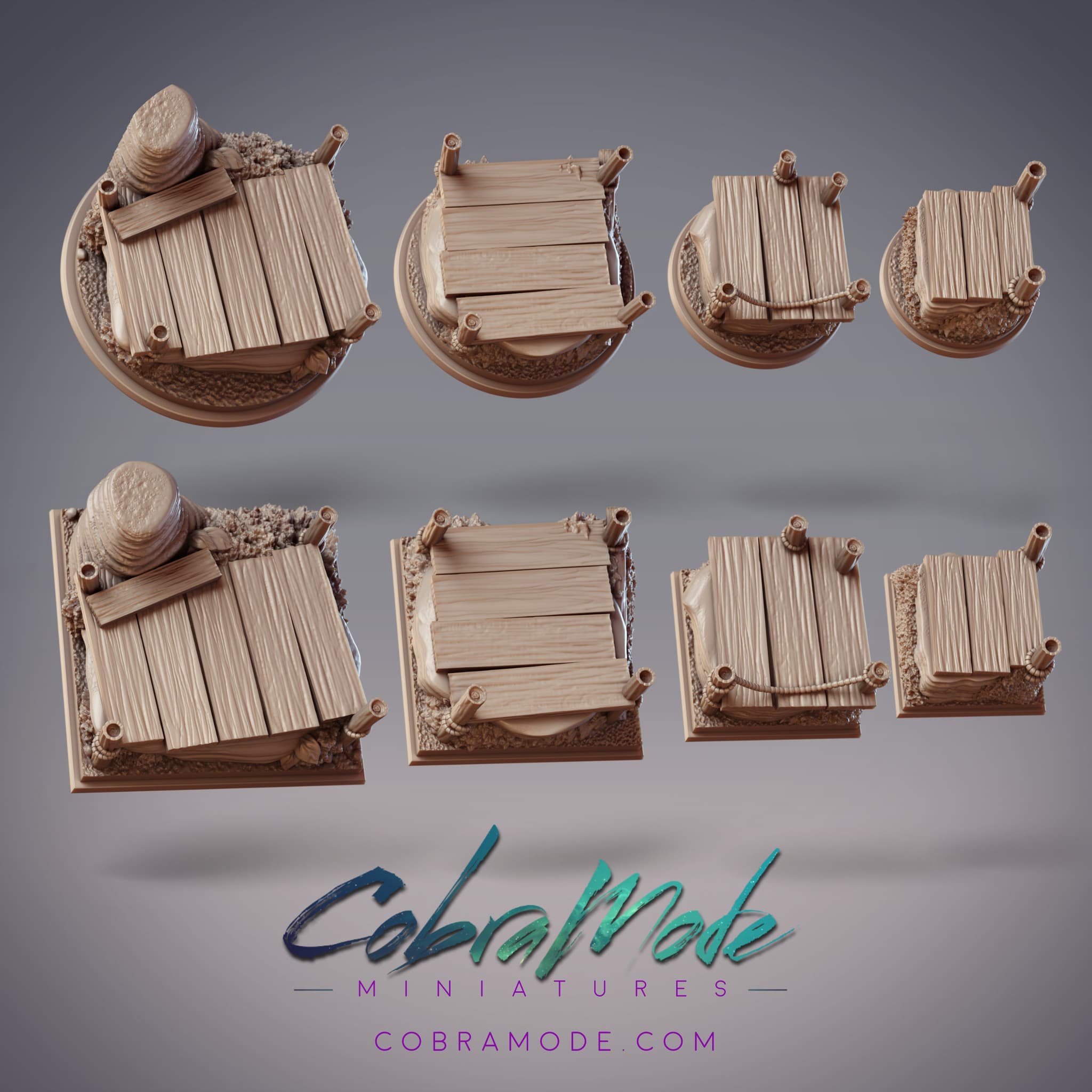 Wooden Platforms Base Pack (8pcs) - Round and Square Versions