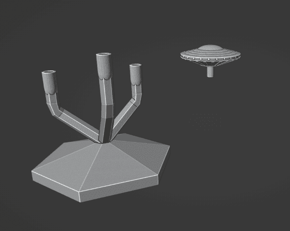 Science Fiction Saucer Fighter Spaceship and Flight Stand