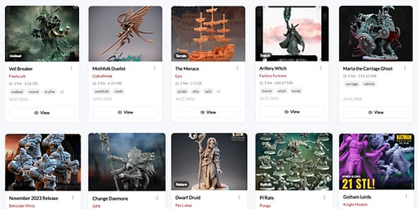 The same collection in the Vault: a tidy grid of named listings with studios, tags and file sizes